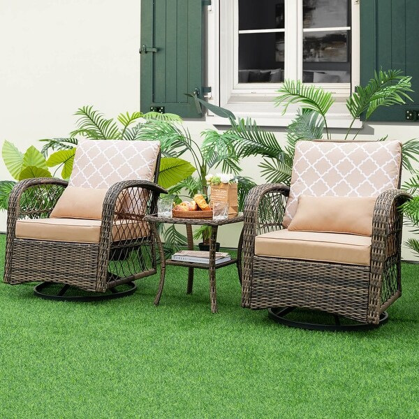 3 Pieces Outdoor Wicker Conversation Set with Tempered Glass Coffee Table-Beige - N/A - Overstock - 37797552