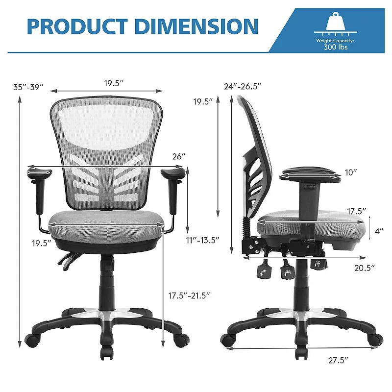 Ergonomic Mesh Office Chair with Adjustable Back Height and Armrests