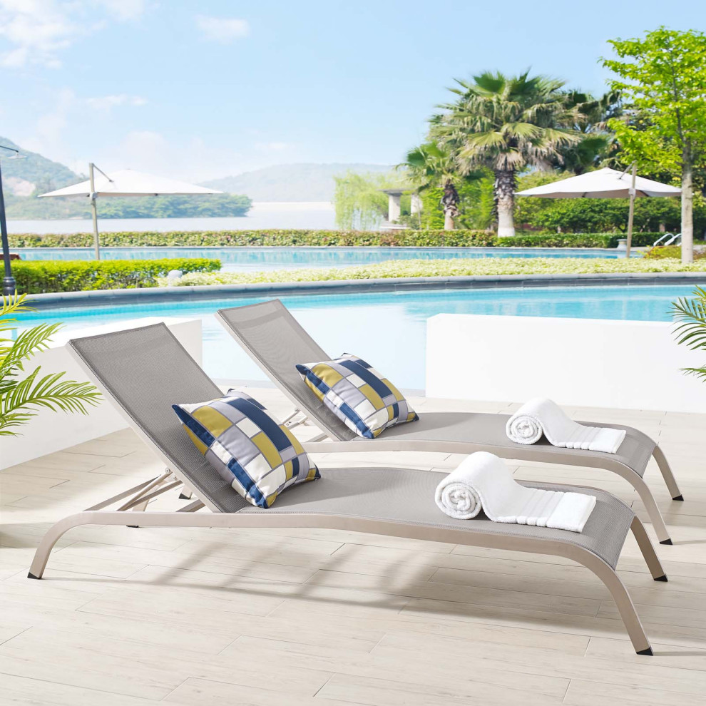 Savannah Outdoor Patio Mesh Chaise Lounge Set of 2   Transitional   Outdoor Chaise Lounges   by Modway  Houzz