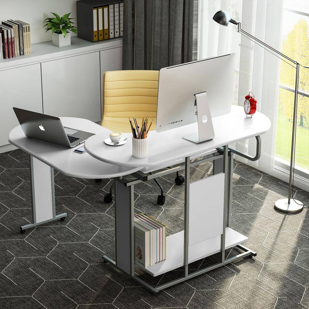 Tribesigns Lantz 48 in. White Wood L-Shaped Computer Desk Rotating Corner Desk and Modern Office Study Workstation TJHD-HOGA0978