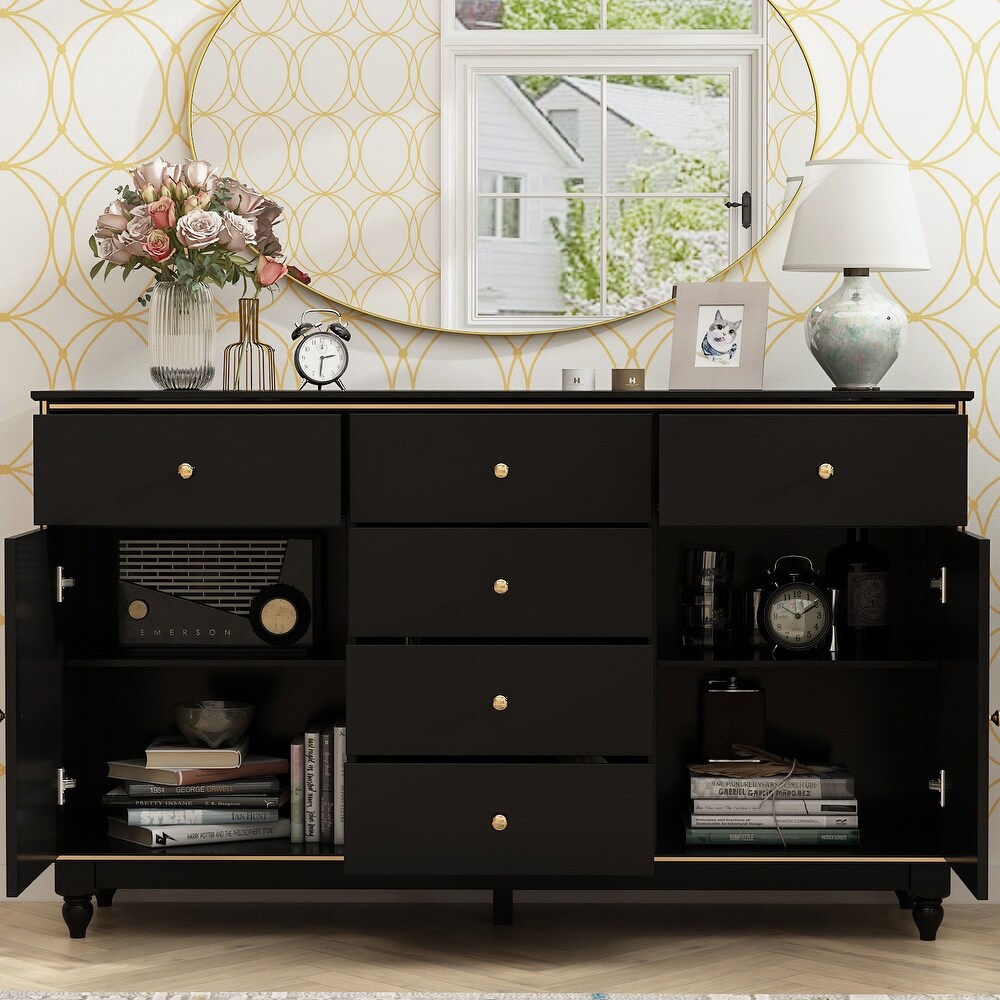 6 Drawer Buffet Lacquer Sideboard Combo Dresser Kitchen Cabinet