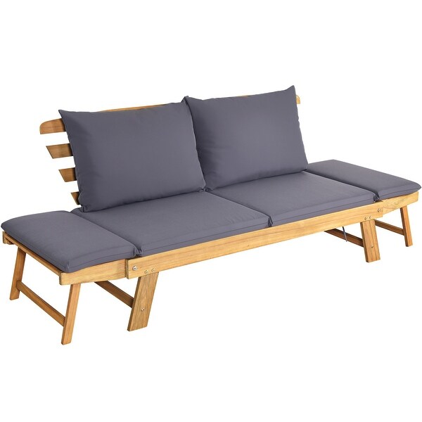 Costway Patio Convertible Sofa Daybed Solid Wood Adjustable Thick