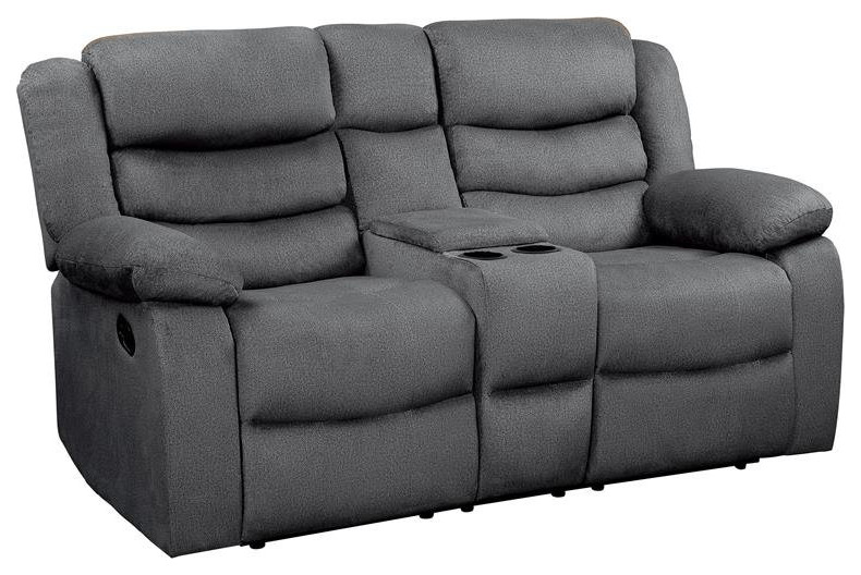 Lexicon Discus Traditional Microfiber Double Reclining Loveseat in Gray   Transitional   Loveseats   by Homesquare  Houzz