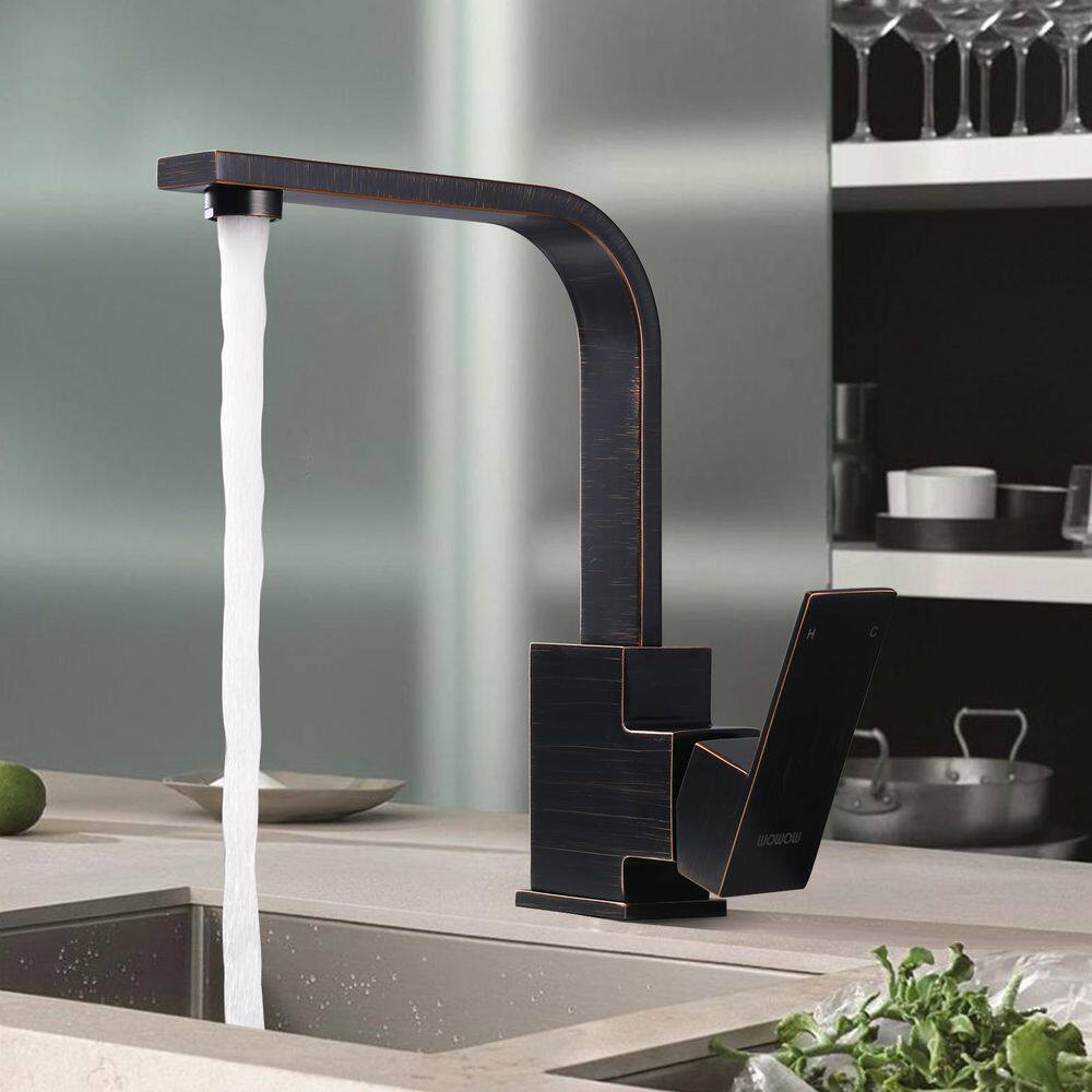 WOWOW Single-Handle Deck Mount Stainless Steel Bar Faucet with Hot and Cold Dual Modes in Oil Rubbed Bronze 2312301RB-BHHD