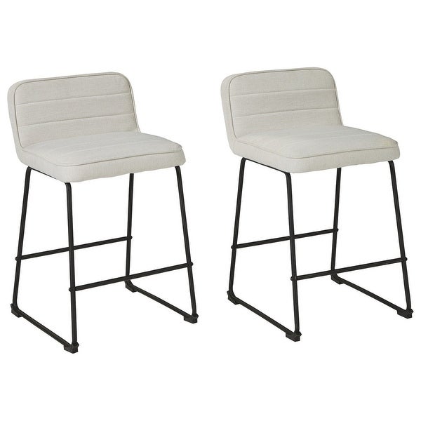 Channel Stitched Low Back Fabric Barstool with Sled Base， Set of 2 - 34 H x 19 W x 19 L Inches