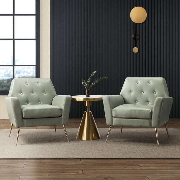 Lilia Classic Leather Button-Tufted Arm Chair with Gold Metal Legs Set of 2 by HULALA HOME