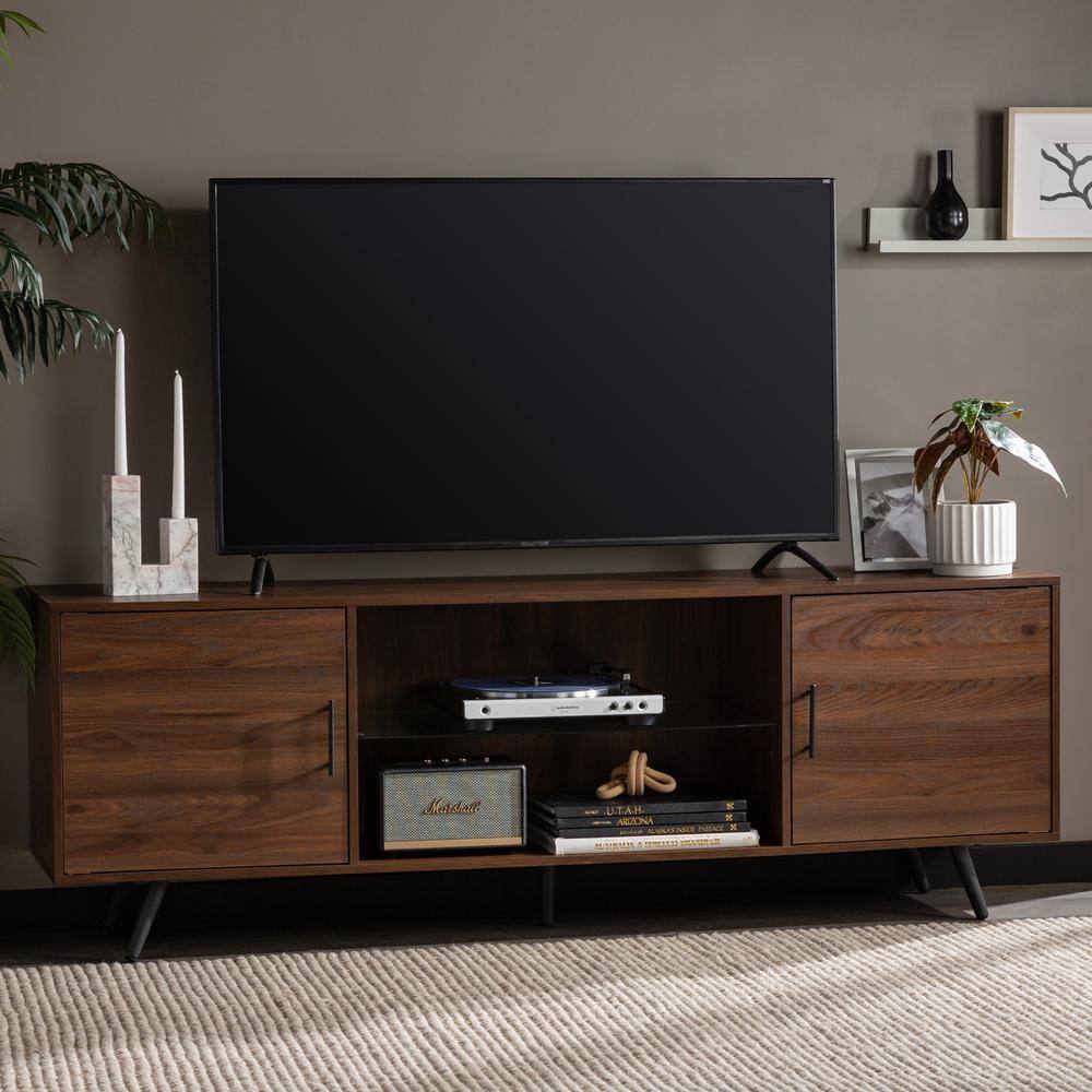 Walker Edison Furniture Company 70 in. Dark Walnut Composite TV Stand 75 in. with Doors HD70NORDW