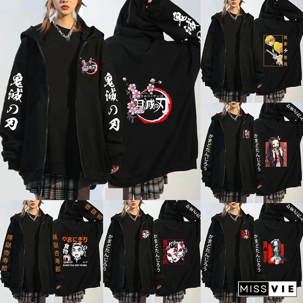 New Demon Slayer Hoodie Anime Kimetsu No Yaiba Zipper Hoodies Fashion Women Men Autumn And Winter Long Sleeve Loose Coat Tops