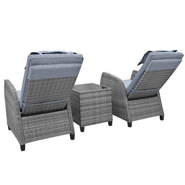 3 Piece Outdoor Rattan Twoperson Recliner Chair set W/Coffee Table