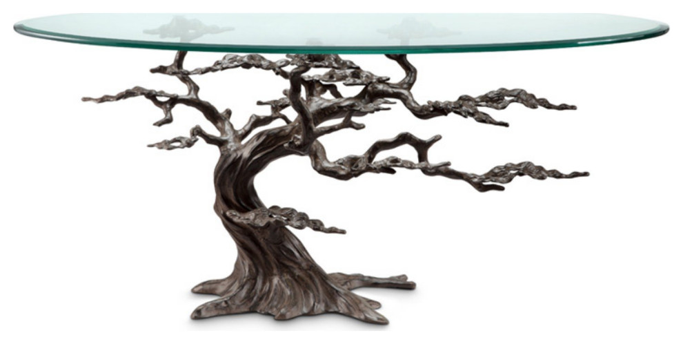 Unique Coffee Table  Twisted Shaped Aluminum Base With Glass Top  Aged Brown   Rustic   Coffee Tables   by Declusia  Houzz