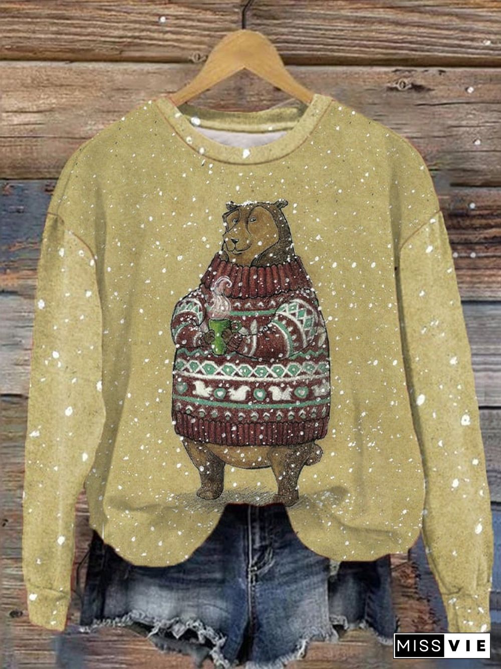 Women's Winter Bear Print Sweatshirt