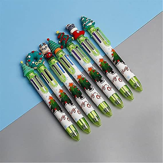 6 In 1 Christmas Cartoon Ballpoint Pen， 6 Colors 0.5mm Multi-functional Ballpoint Pen， Practical Retractable Multi-color Marker Pen For Office School