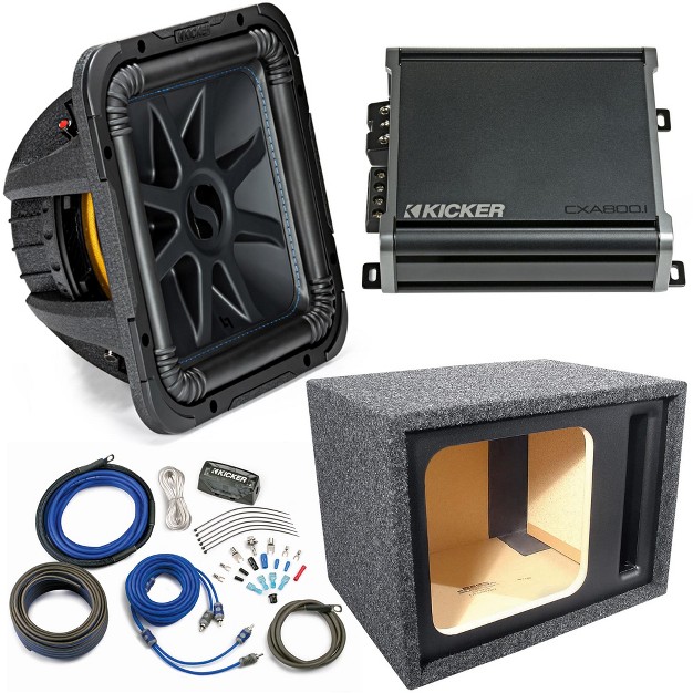 Kicker 44l7s122 Single 12 Inch Square L7 Loaded Vented Enclosure With 46cxa8001 Mono Block Amplifier