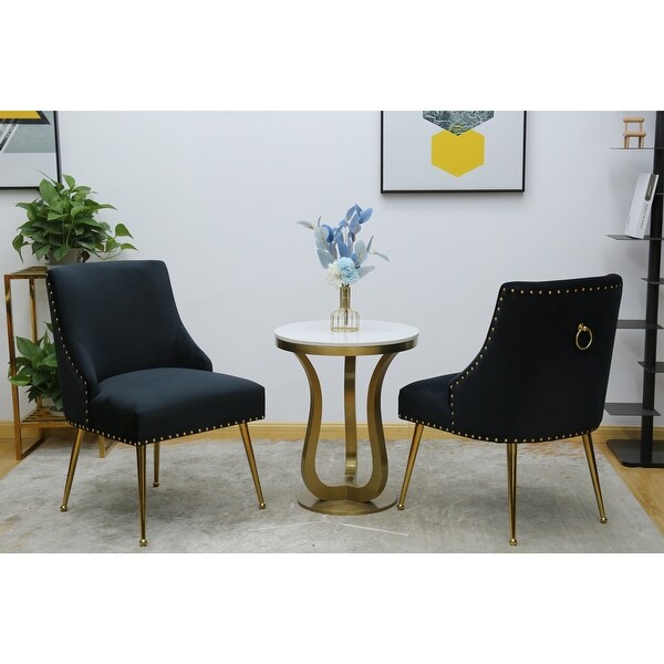 2Pcs Dining Chair， Velvet Kitchen Dining Chair with Gold Metal Legs