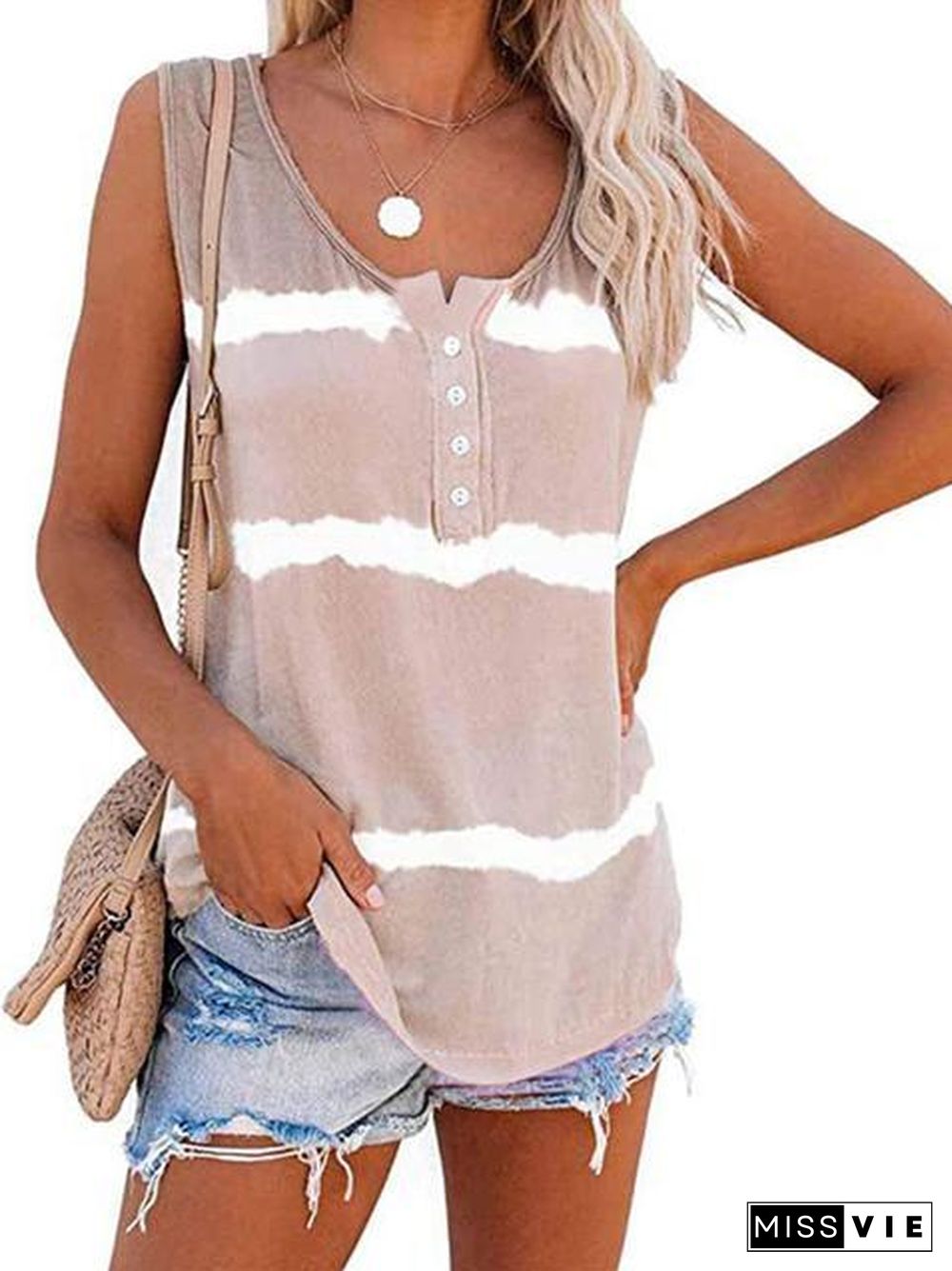 Tie-Dye Print Button Tank Top