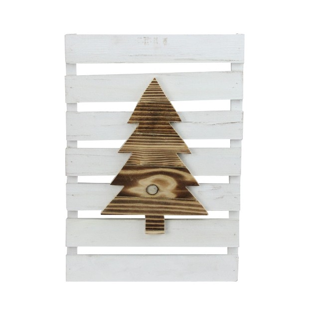 Wood Tree On White Pallet Inspired Frame Christmas Wall Hanging