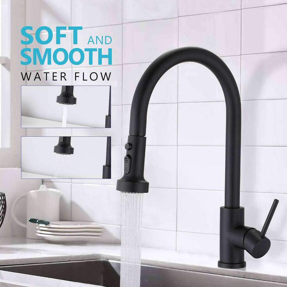 Aurora Decor Melo Single-Handle Kitchen Sink Faucet with Soap Dispenser in Matte Black KFMSHD2A101MB