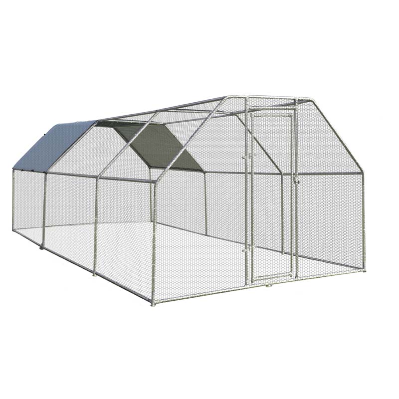 9.5' x 19' x 6.5' Galvanized Metal Large Walk-in Chicken Coop Cage Runs Hen House with Cover & Lockable Door