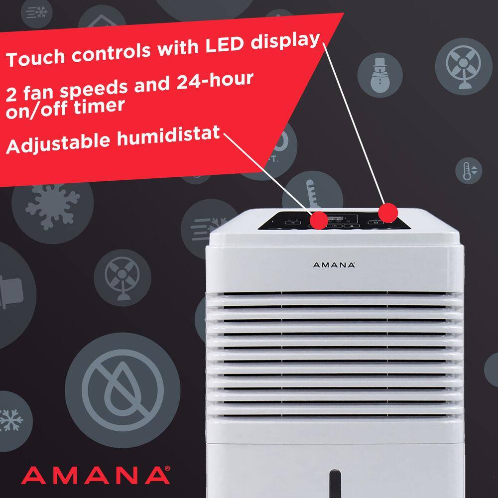 Amana 35 pt. Portable Dehumidifier with Adjustable Humidistat Auto Shut-Off 24-Hour Timer for Bathrooms Basements Bedrooms AMAD351BW