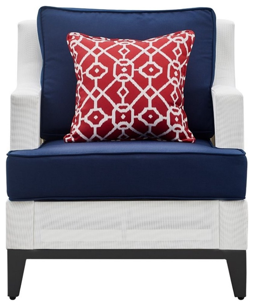 Home Square 2 Piece Outdoor Mesh Chair Set with Cushions White and Navy   Transitional   Outdoor Lounge Chairs   by Homesquare  Houzz