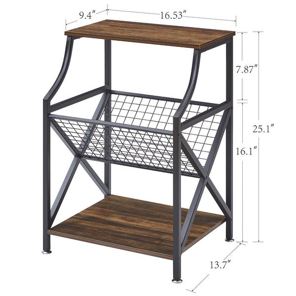 Taomika Mid-Century Modern Side Table 3-tier Storage Shelf and Magazine Holder