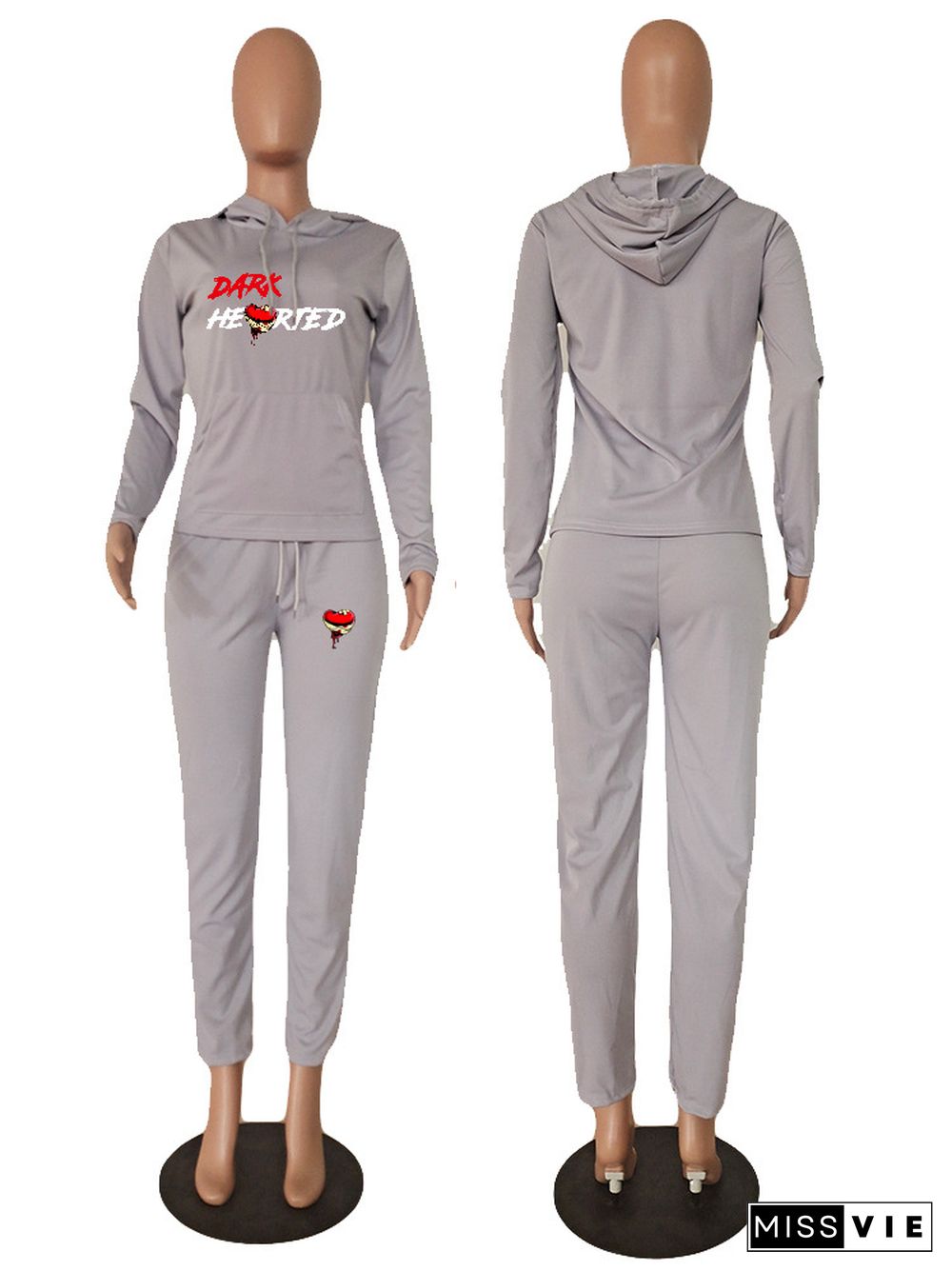 Activewear Long Sleeve Hooded Tops Sporty Pants Suit