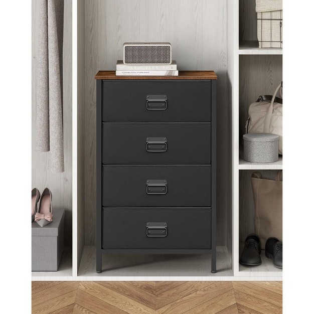 Songmics Dresser For Bedroom Storage Organizer Unit With 4 Fabric Chest Steel Frame Rustic Brown And Black