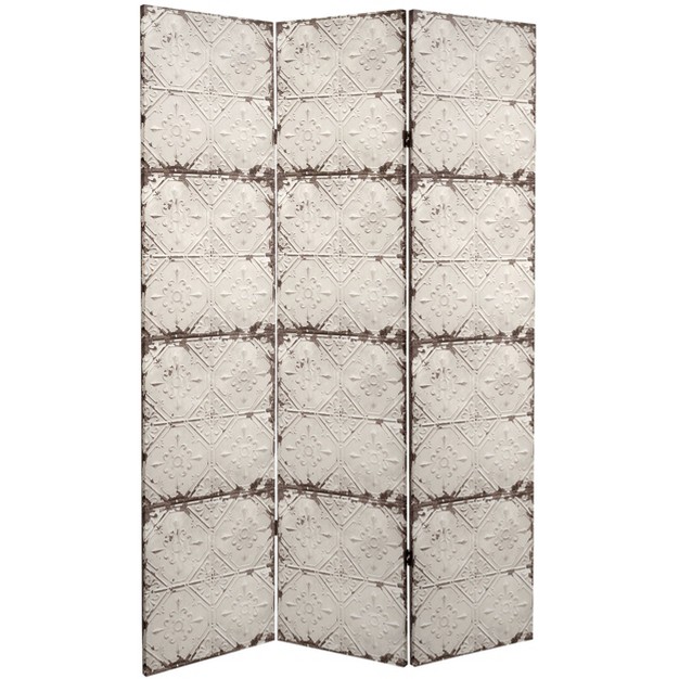 Double Sided Antiqued Paneling Canvas Room Divider Gray Oriental Furniture