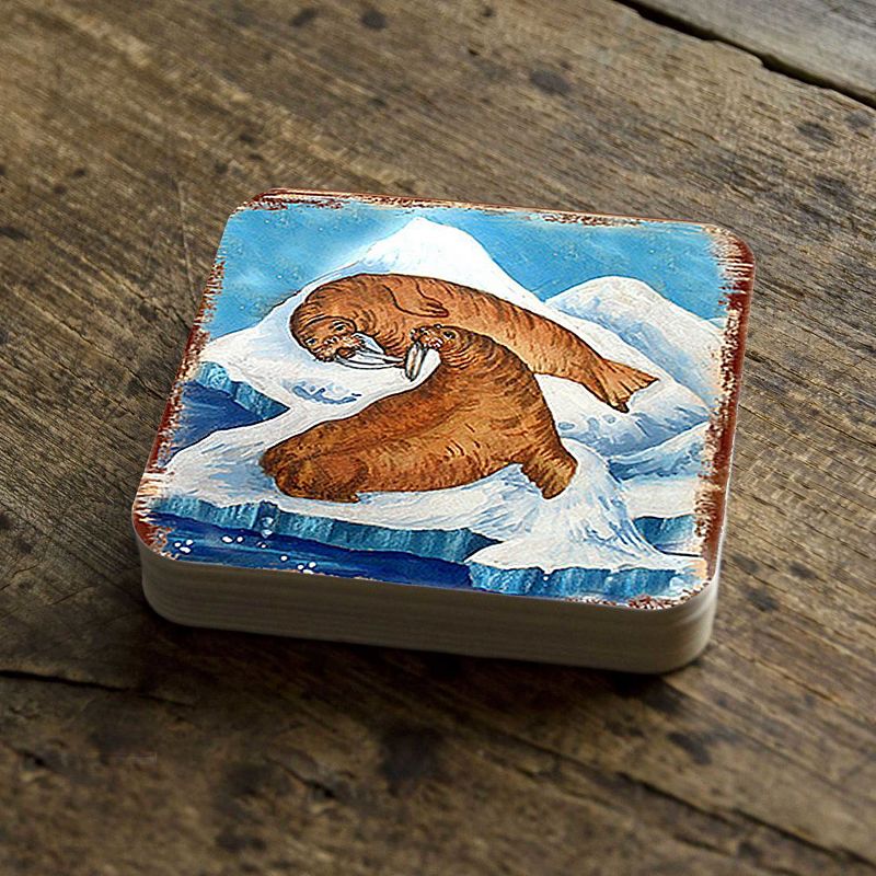 Sea Lions Wooden Cork Coasters Gift Set of 4 by Nature Wonders