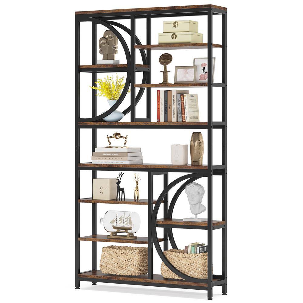 Tribesigns Earlimart 39.37 in. Wide Rustic Brown Engineered Wood 10-Shelf Etagere Bookcase Bookshelf with Open Storage Shelves TJHD-QP-0104