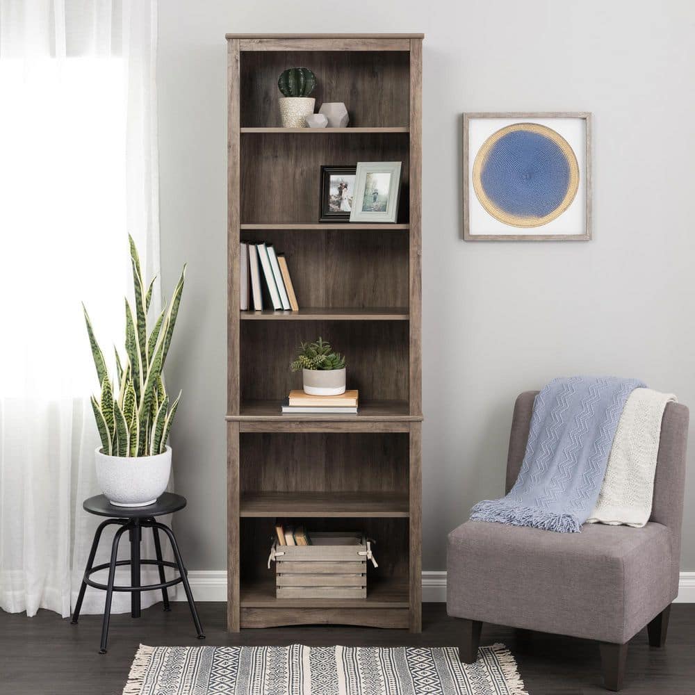 Prepac Home Office 26.25 in. Wide Drifted Gray 6-Shelf Tall Bookcase DSBH-0003-1