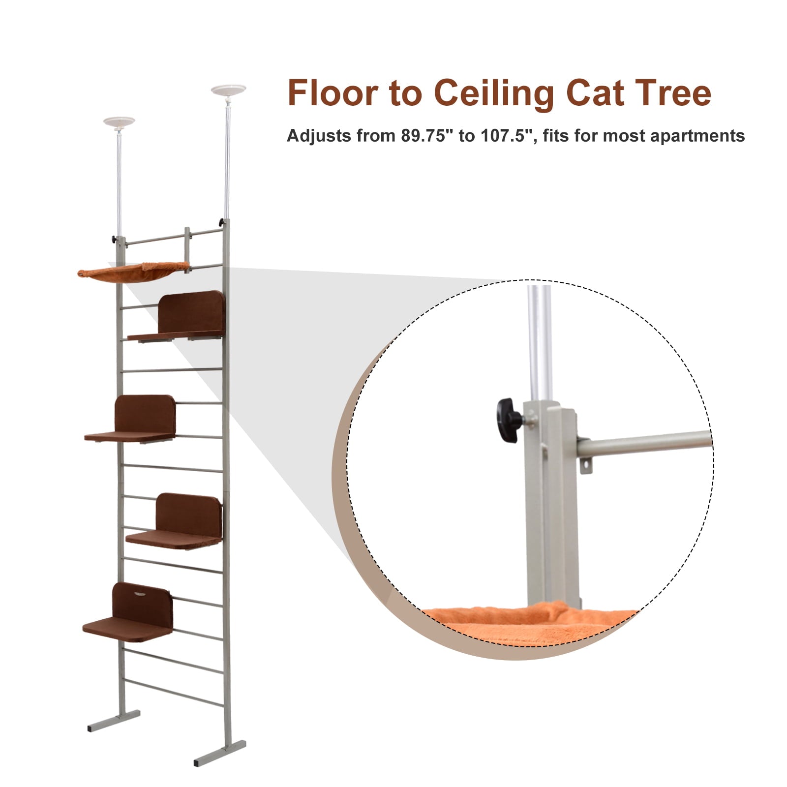 Pawhut Floor to Ceiling Adjustable Cat Tree Tower Climbing Activity Center, 9.5'