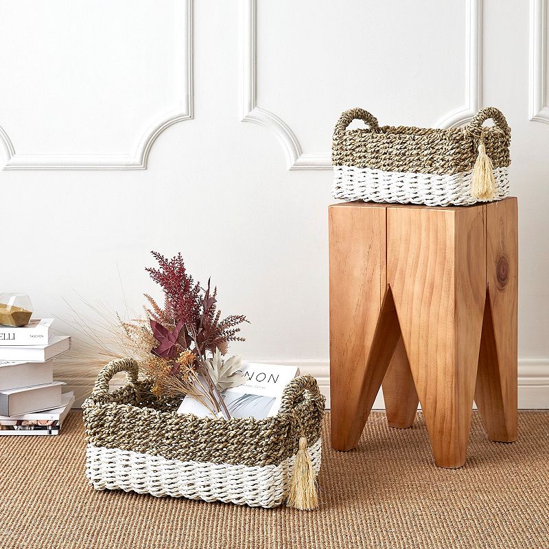 Saddle River Seagrass and White Raffia Bin 2-piece Set