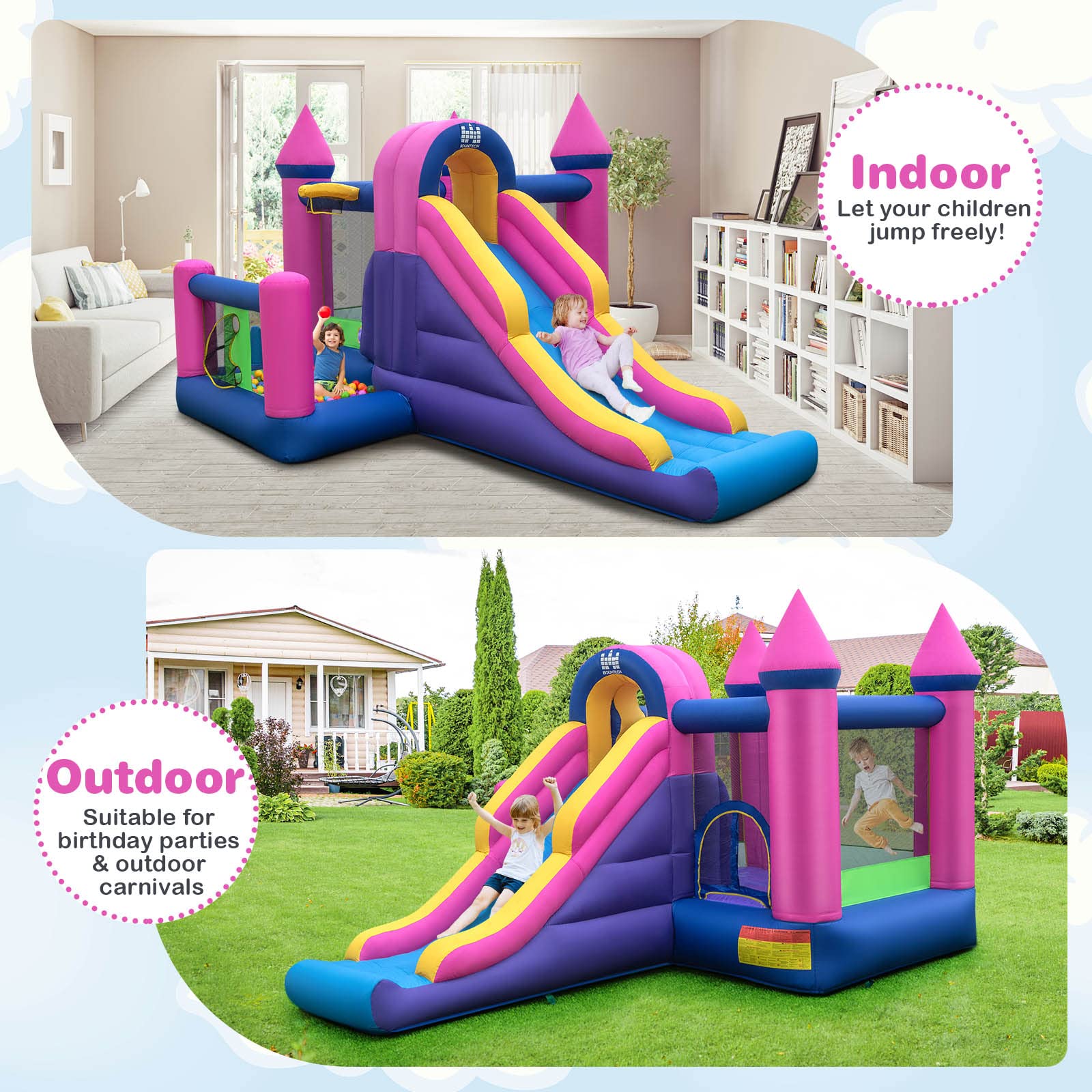 BOUNTECH Inflatable Bounce House, Bouncy House for Toddler Kids 5-12 Indoor Outdoor Party Fun