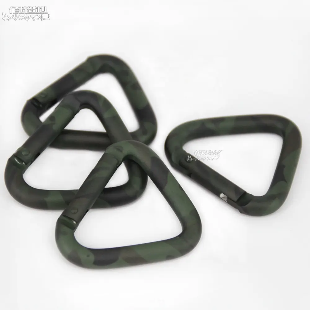 OEM/ODM cheap baichao triangle 54*50mm aluminum alloy clip spring metal carabiner hooks for Trampoline/camping hiking/