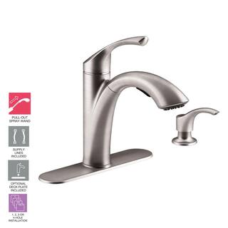 KOHLER Mistos Single-Handle Pull-Out Sprayer Kitchen Faucet In Stainless Steel K-R72510-SD-VS