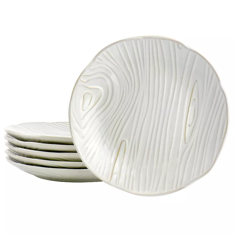 Gibson Everyday 6 Piece Wood Patterned Dessert Plate Set in Off-White