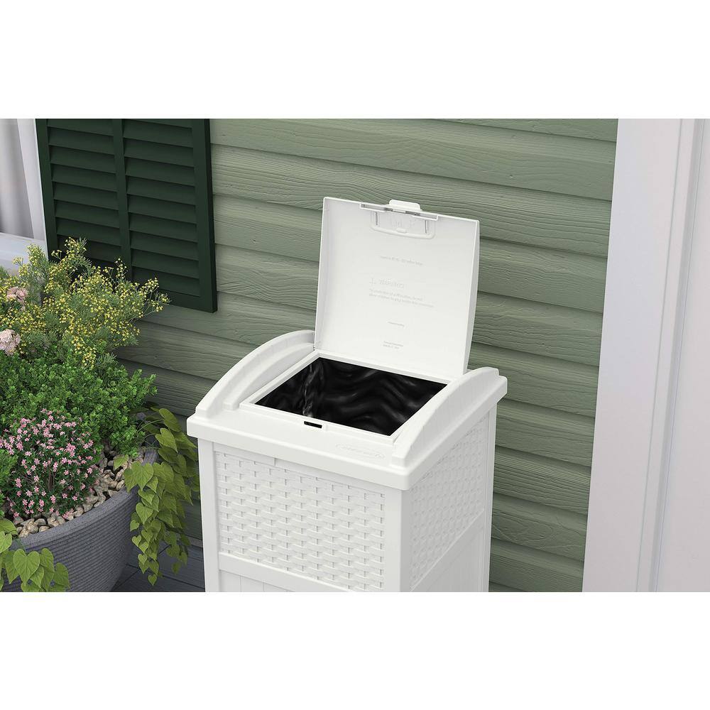 33 Gal. Hideaway Trash Can for Patio Resin Outdoor Trash with Lid - Use in Backyard Deck or Patio White PU7JYK1ZWL