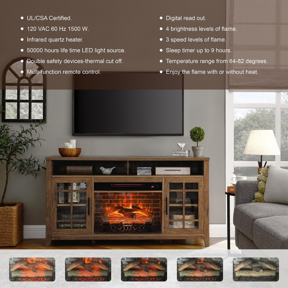 55 inch TV Media Stand with Electric Fireplace KD Inserts Heater Reclaimed Barnwood Color High quality and durable