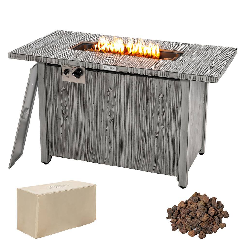 Costway 43 in. Propane Gas Fire Pit Table Wood-like Metal Fire Table with Protective Cover NP10795GR