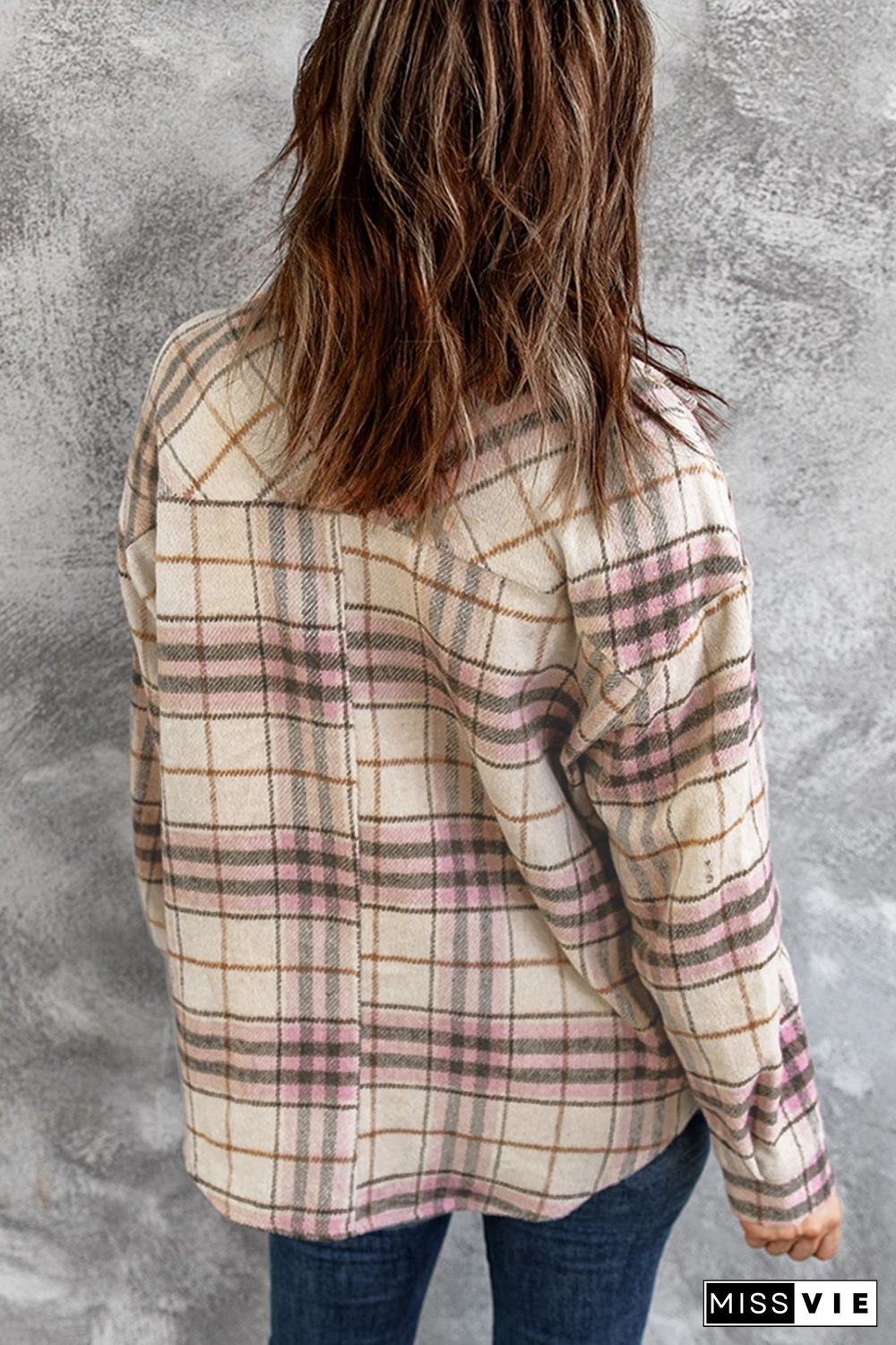 Pocketed Button-up Long Sleeve Plaid Jacket