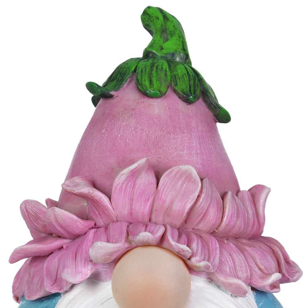 Exhart Solar Color Changing Glow Nose Gnome Garden Statue with a Pink Flower Hat and Watering Can  5 by 7.5 Inches