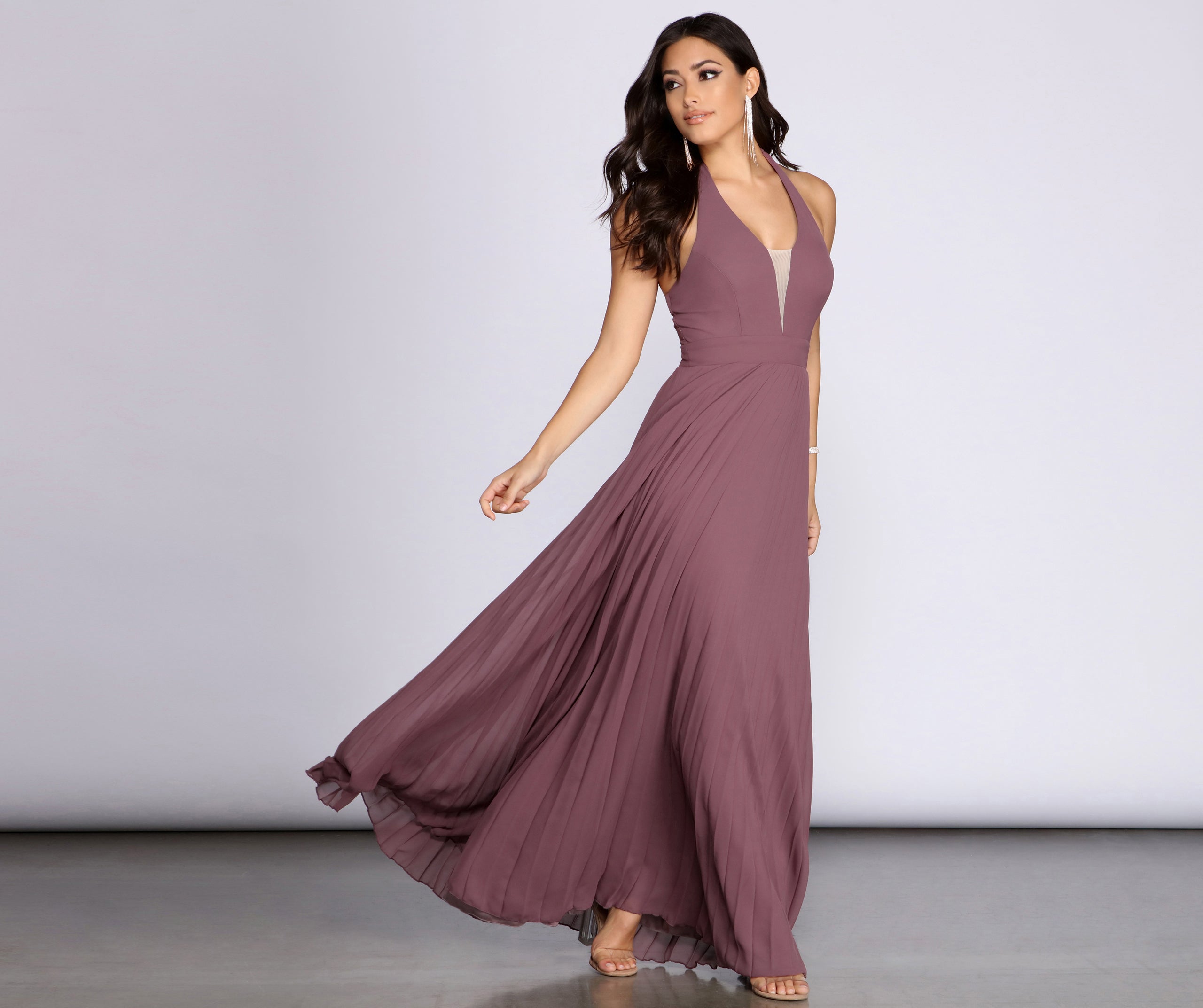 Vada Pleated Chiffon Halter Dress