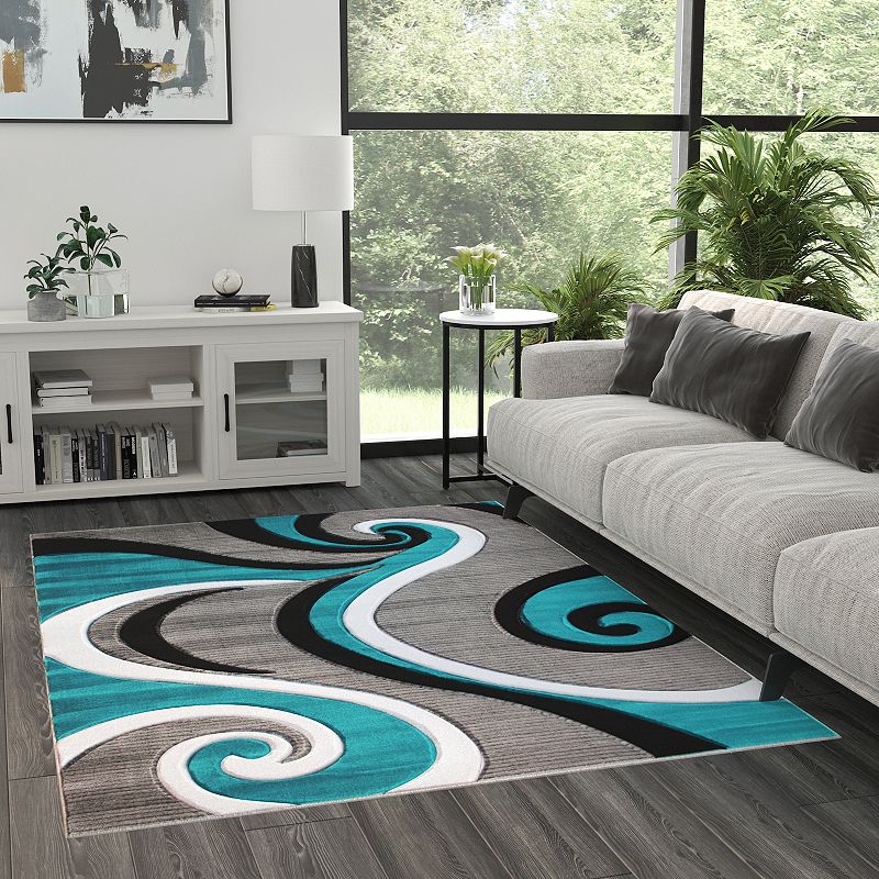 Masada Rugs Masada Rugs Sophia Collection 5'x7' Modern Contemporary Hand Sculpted Area Rug in Turquoise