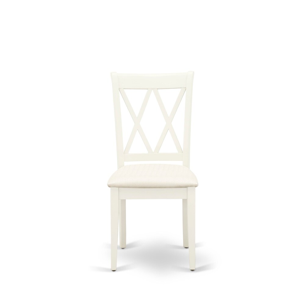 East West Furniture Dining Table Set  A Round Table and Linen Fabric Dining Chairs  Linen White (Pieces   Finish Options)