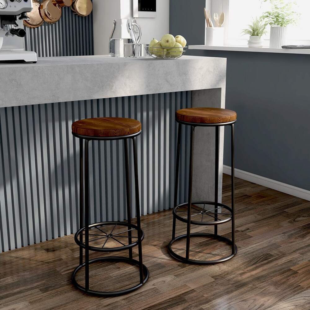 Lodz Rustic Metal Round Barstools (Set of 2) by Furniture of America