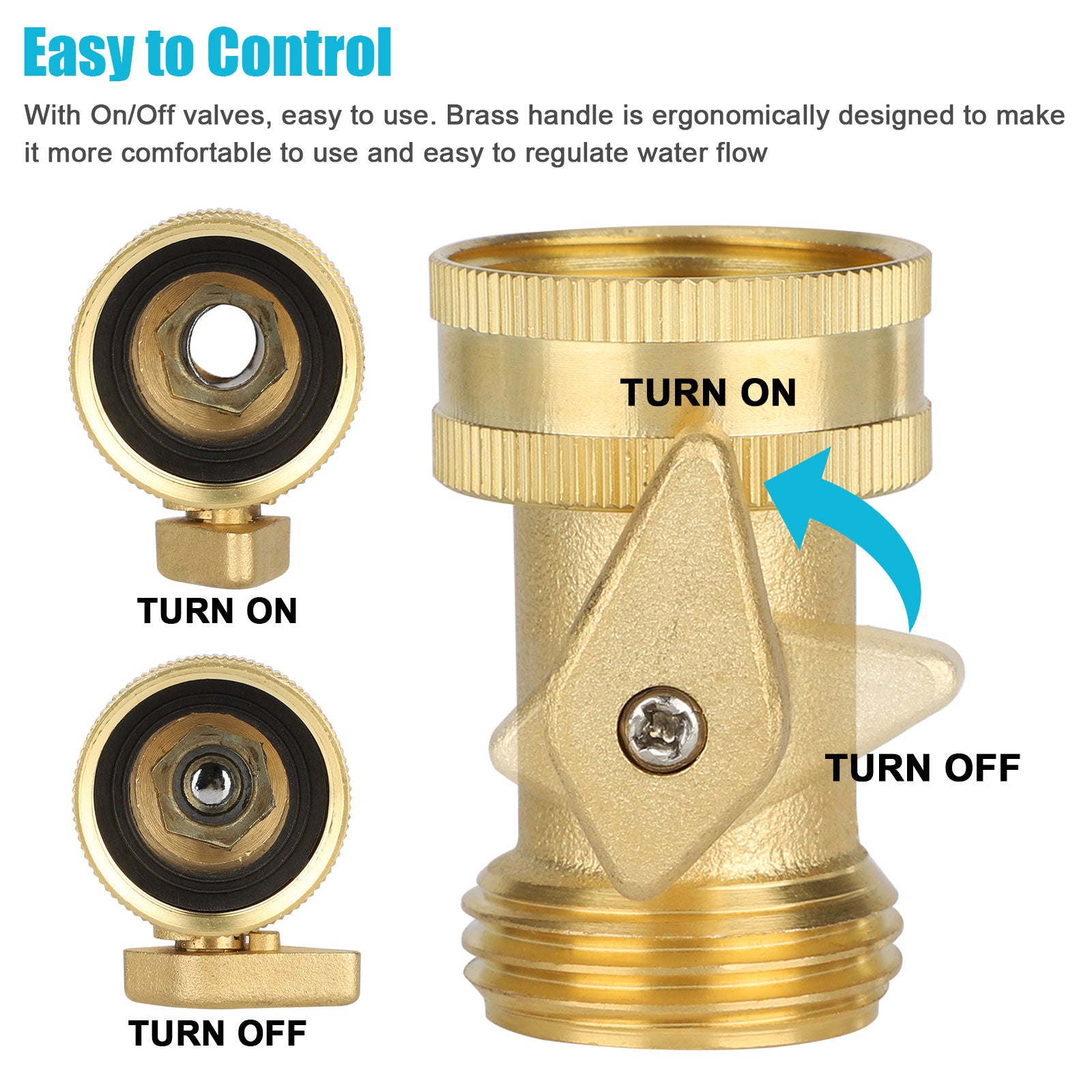 TSV 2pcs Heavy Duty Brass Garden Hose Shut Off Valve， Garden Hose Connectors， 3/4