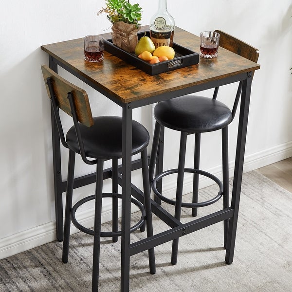 3-Piece Bar Table Set with Soft PU Seat， Square Table