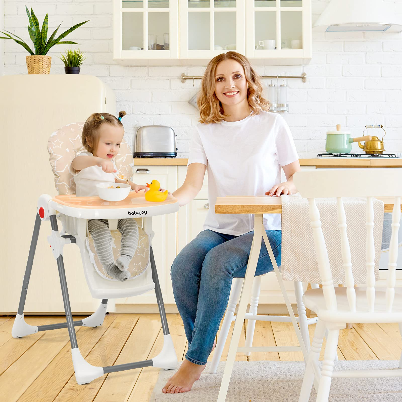 BABY JOY Folding High Chair for Babies & Toddlers, Infant Dining Chair w/ Removable Dishwasher Safe Tray