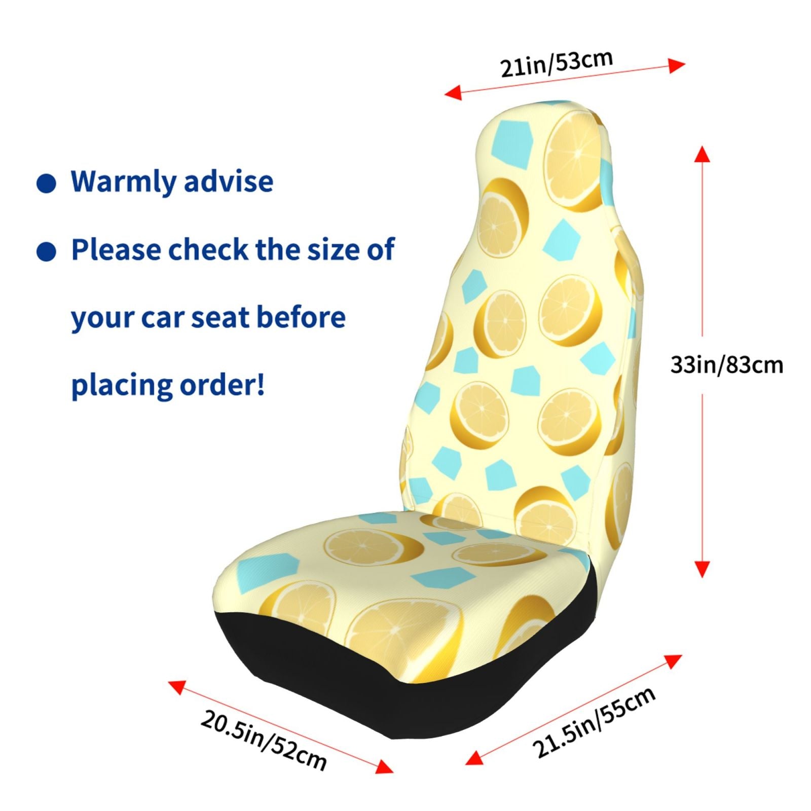 TEQUAN Front Seat Covers， Lemon Citrus Ice Fruit Backdrop Pattern 2 Piece Car Seat Cover Fit Most Car SUV Truck Van